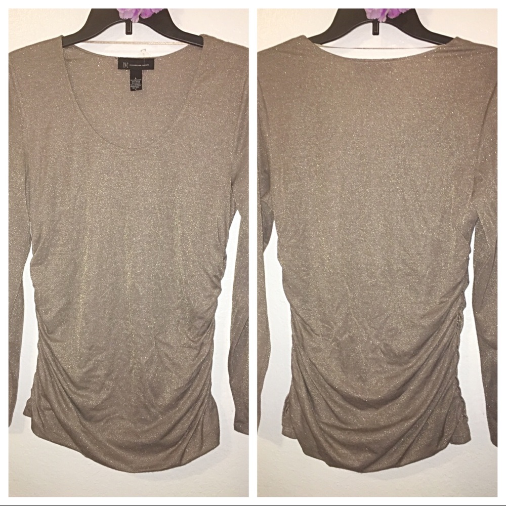 INC Metallic Taupe knit top with ruched sides